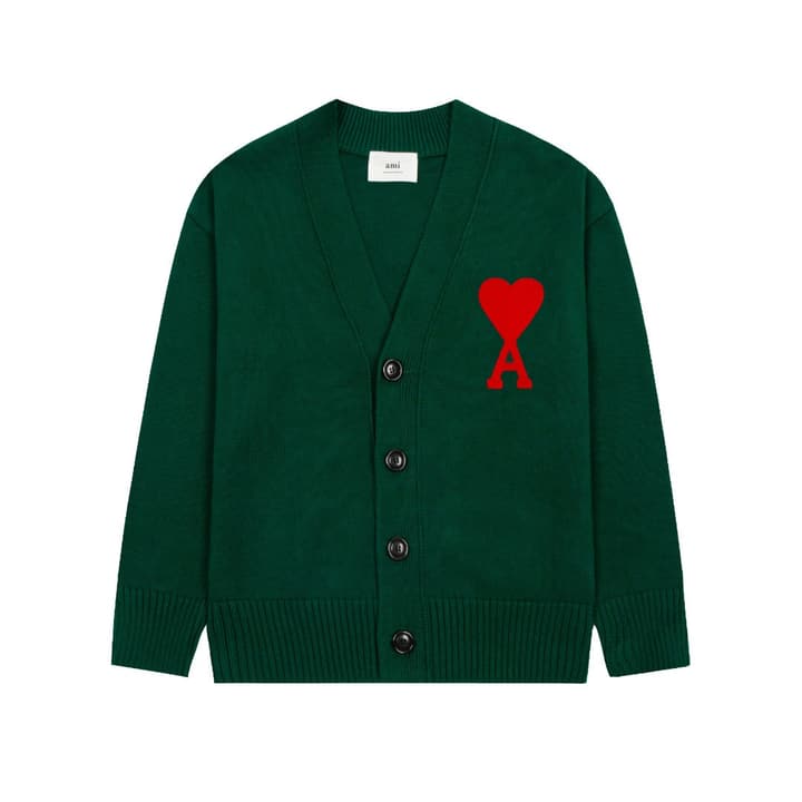 Ami Paris Classic Heart Embroidered Cardigan Sweater in Black