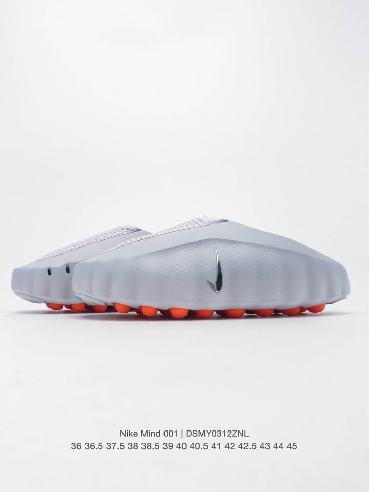 Nike Mind 001 Recovery Mules – 2025 in Light Grey With Orange Accents