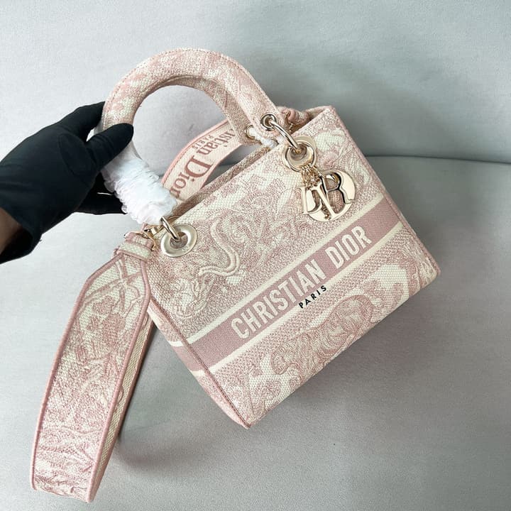 Dior Lady D-Lite Medium Shoulder Bag in Pink Embroidered Tiger