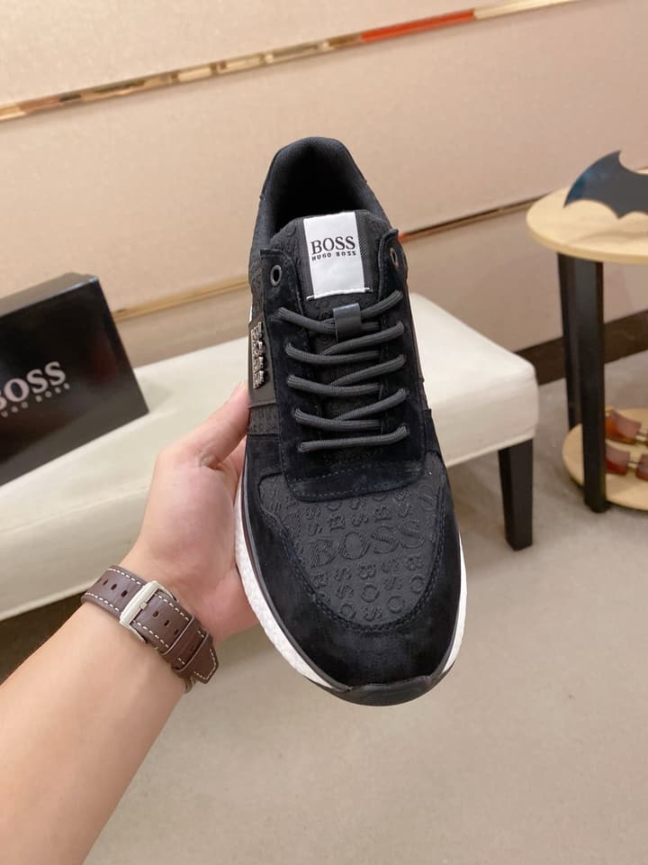 Boss Italian Leather Casual Sneakers in Dark Navy
