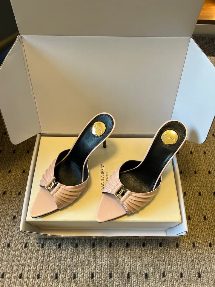 Saint Laurent Ruched Leather Mules – 26SS in Beige