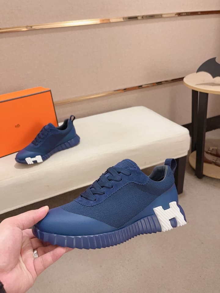 Hermès Men's Classic Driving Shoes in Charcoal With Blue Sole