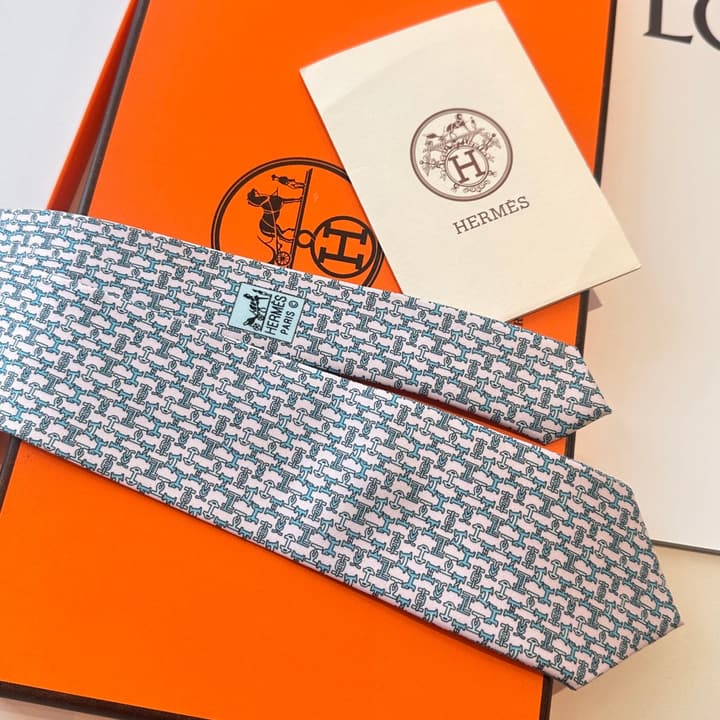 Hermès Men's Printed Silk Tie Series in Light Aqua Patterned