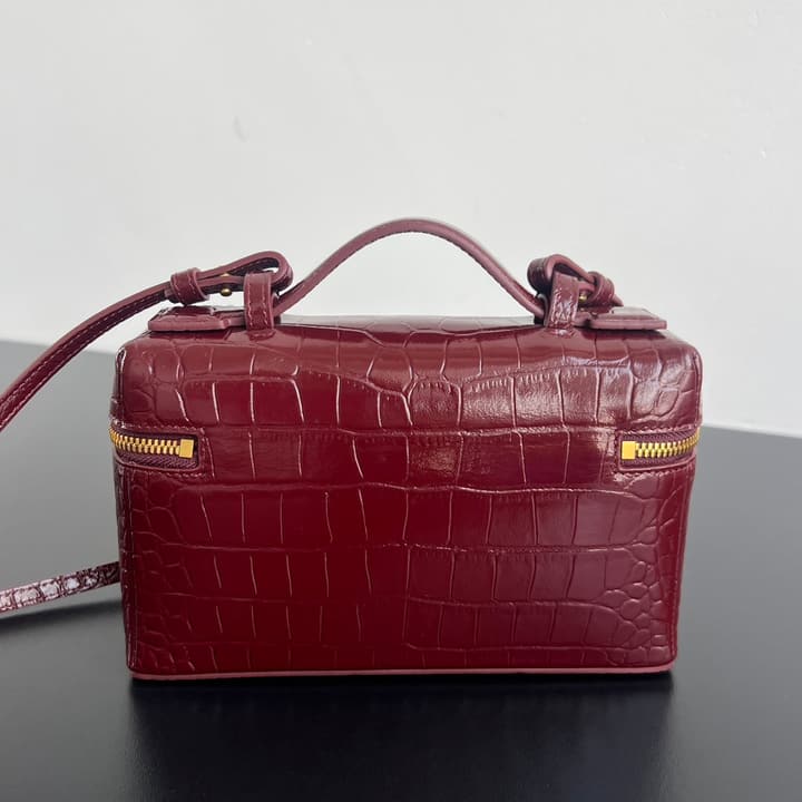Bottega Veneta Crocodile Embossed Vanity Case in Deep Burgundy Croc