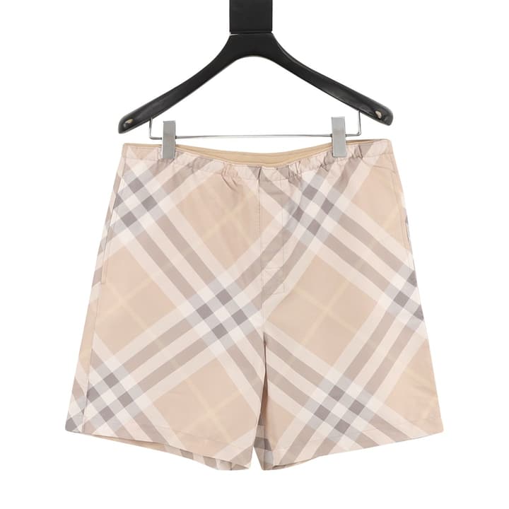 Burberry Twill Check Mesh-Lined Swim Trunks in Khaki