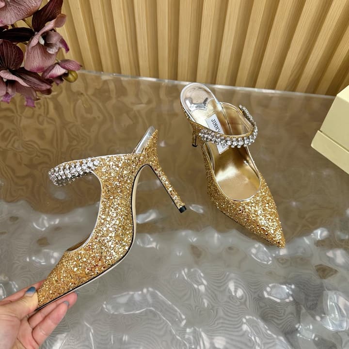 Jimmy Choo Sequined Evening Heels – 2025SS in Nude Shimmer