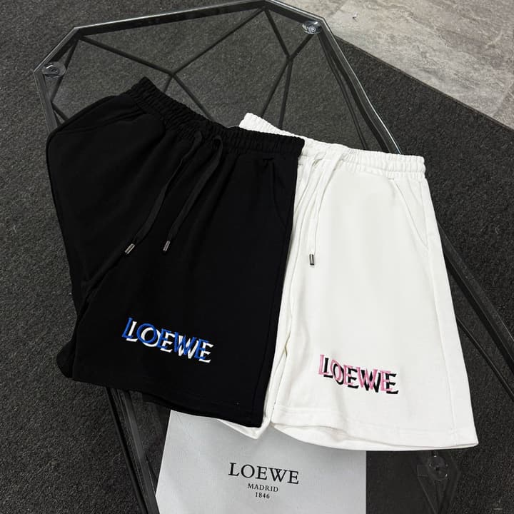 Loewe Classic Element Embroidered Shorts in Black With Blue Anagram Logo