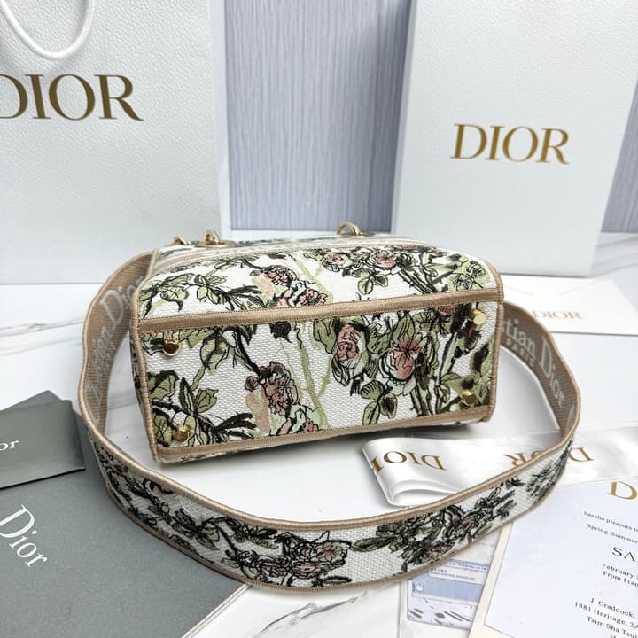 Dior Lady Dior 5-Grid Hand-Embroidered Handbag in Black Embroidered Toile