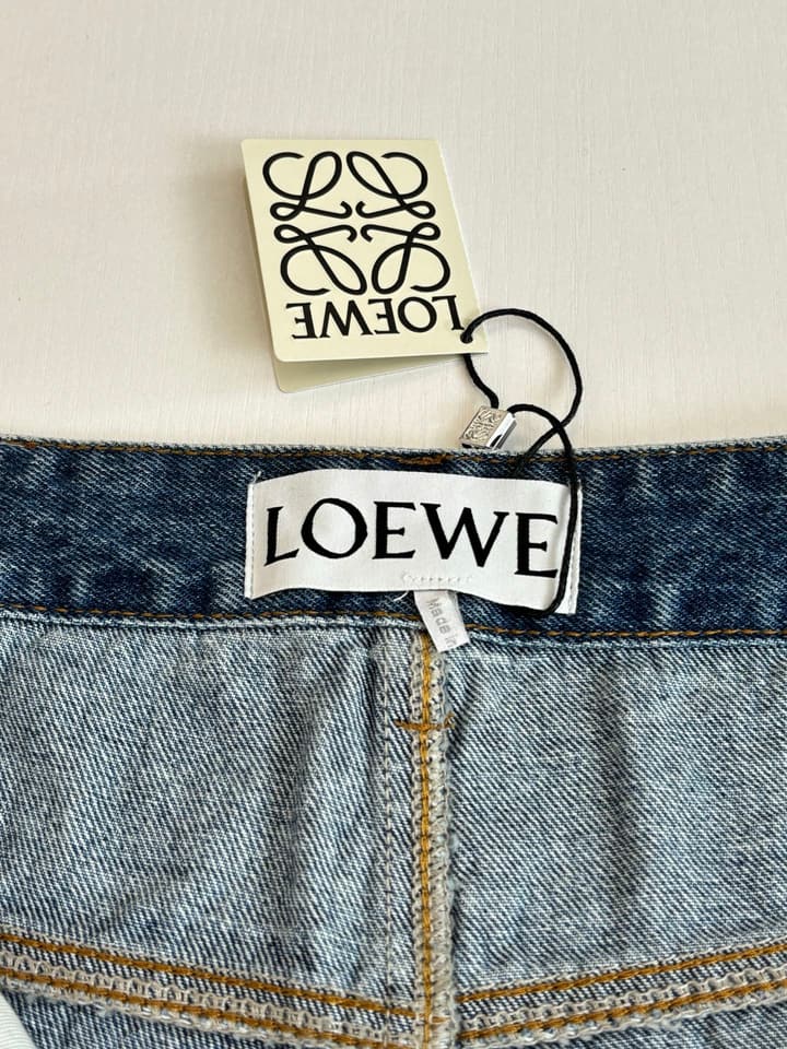 Loewe Anagram Laser-Cut Denim Shorts in Blue Denim