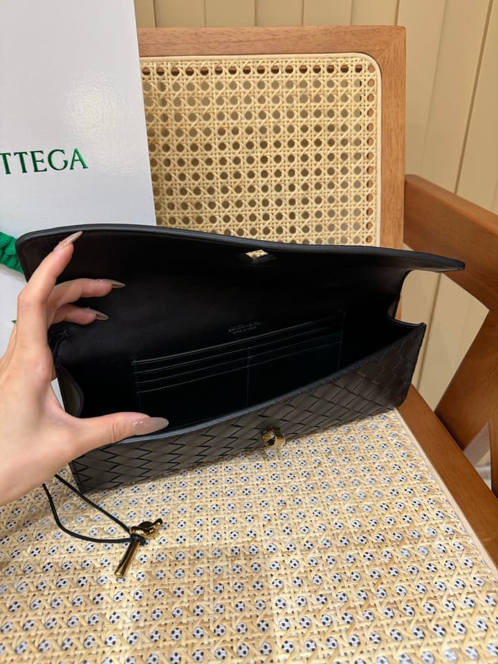 Bottega Veneta Andiamo Clutch Bag in Black Intrecciato