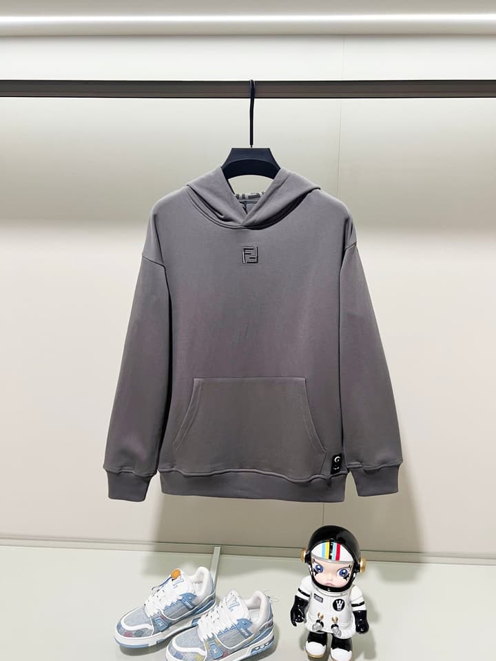 Fendi FF Patch Logo Cotton Hoodie in Black Hooded Sweatshirt