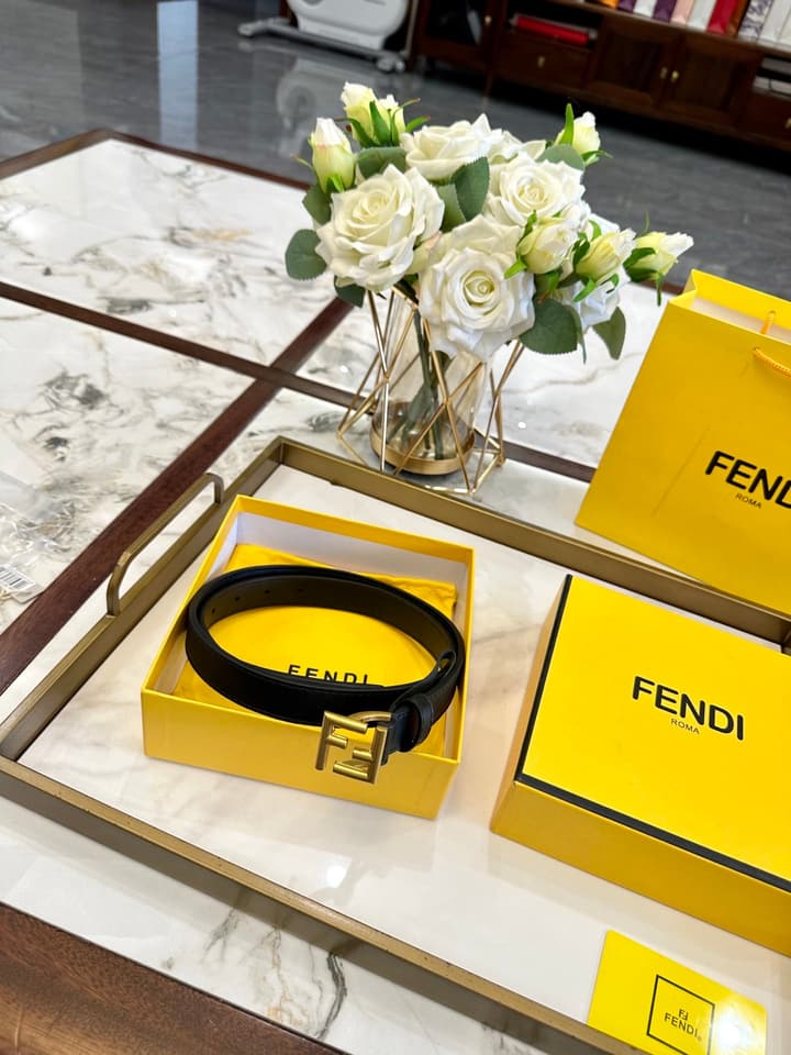 Fendi Classic Leather Belt – 2.5cm in Black Leather With Antique Gold Buckle