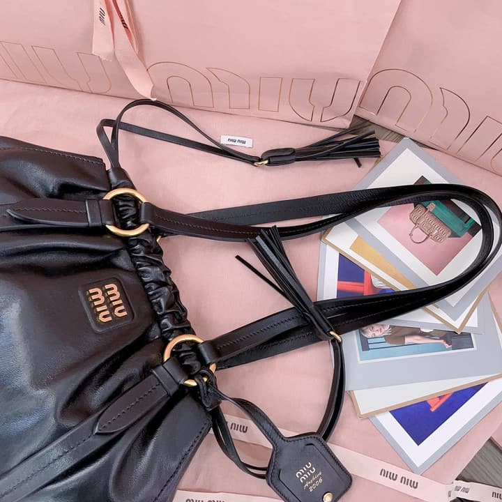 Miu Miu Tassel Drawstring Bucket Bag – New Collection in Black