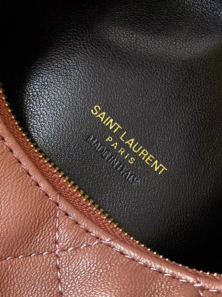 Saint Laurent ICARE Baby Lambskin Crescent Bag in Dark Brown Quilted