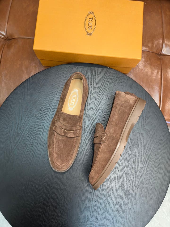 Tod's Suede Calfskin Loafers in Cognac Suede