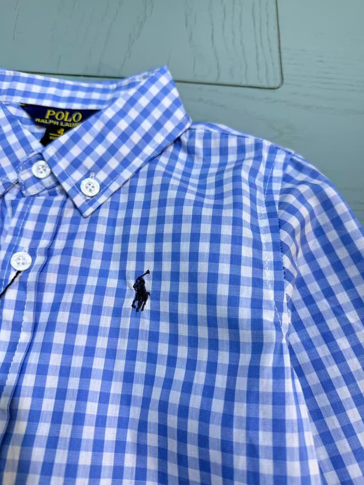 Ralph Lauren Polo Kids Embroidered Shirt – 2025SS – Kids Collection in White And Blue Gingham