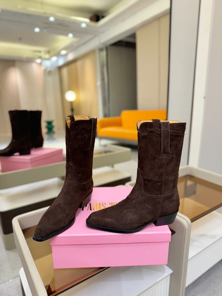 Paris Texas Western Ankle Boots in Black Suede