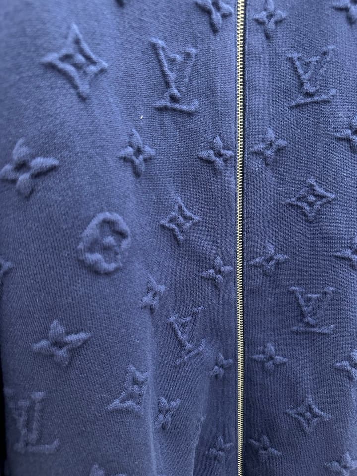 Louis Vuitton Monogram Embossed Zip-Up Sweatshirt – SS26 in Deep Blue Monogram Zip Jacket