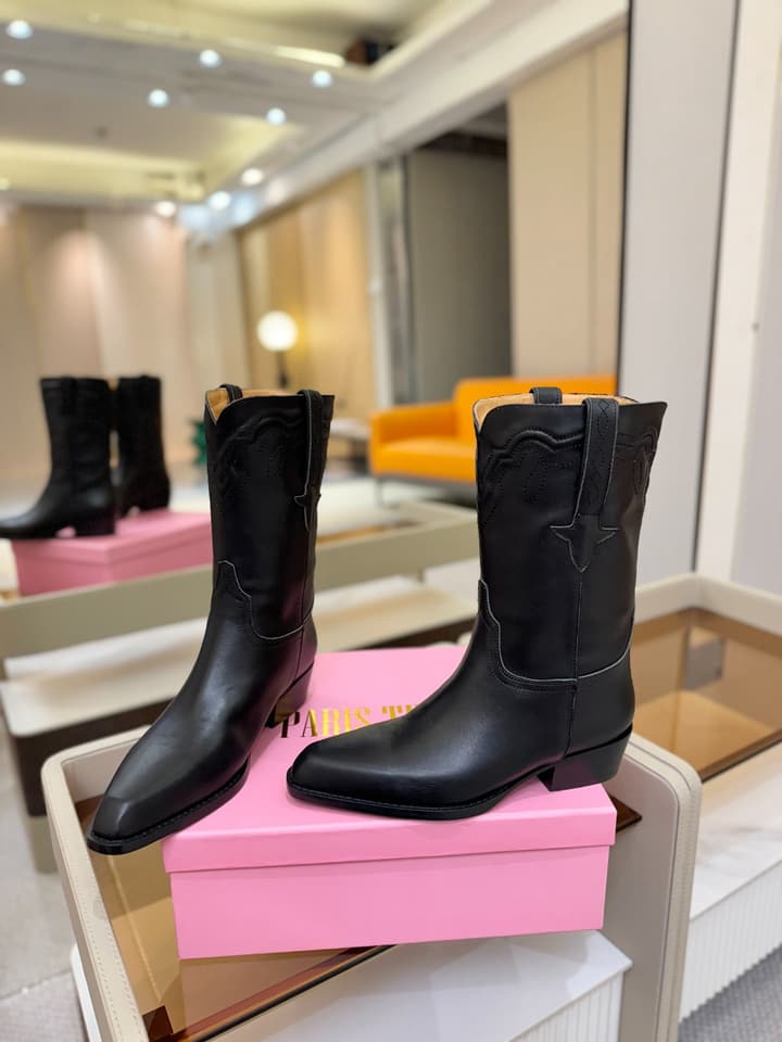 Paris Texas Western Ankle Boots in Embossed Black