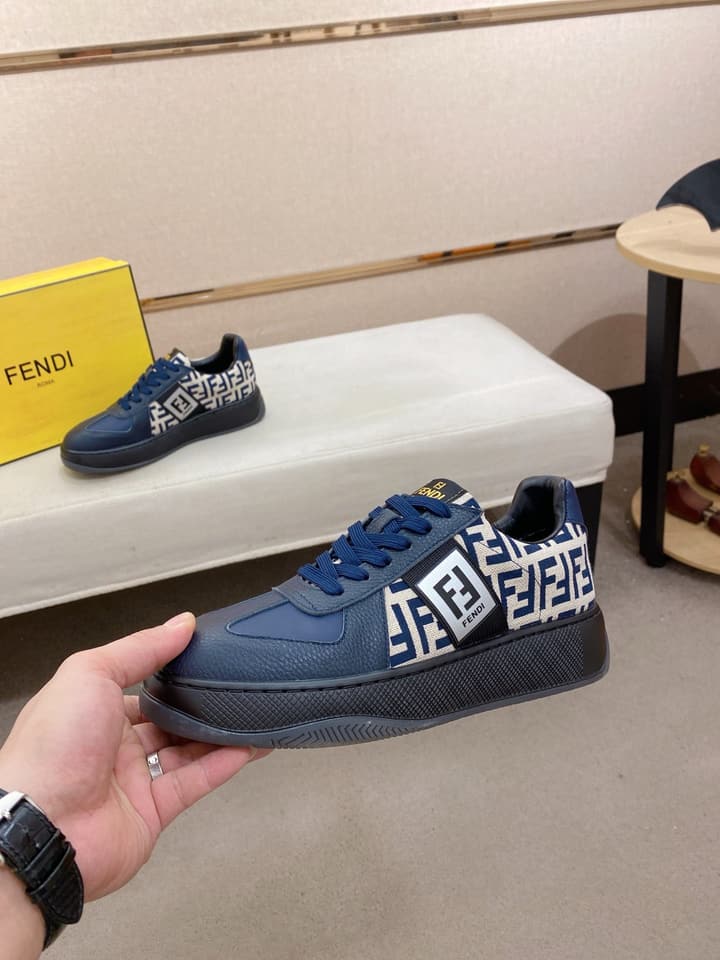 Fendi Calfskin Leather Loafers in Navy White Monogram