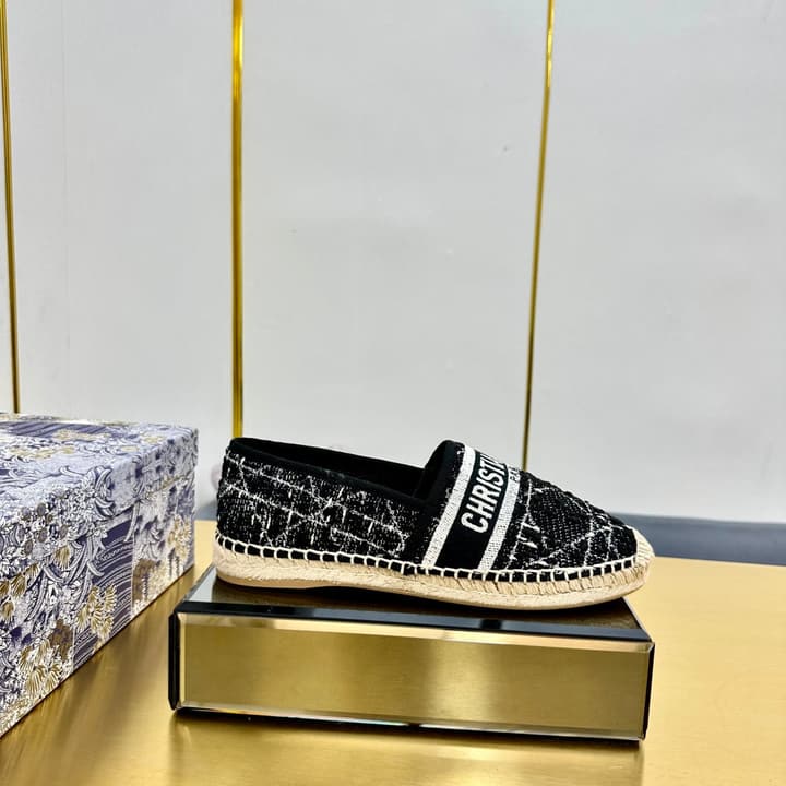 Dior Granville Embroidered Espadrille Flats in Beige/brown Oblique Pattern