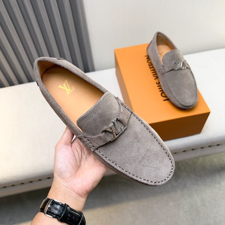 Louis Vuitton Pebbled Leather Driving Shoes in Black Smooth Leather