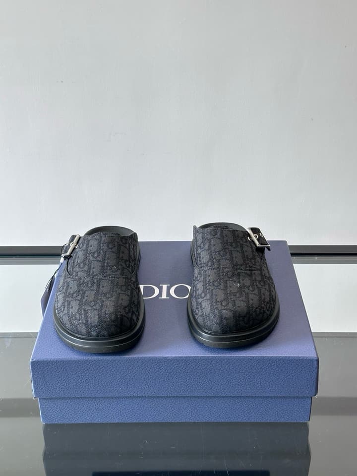 Dior Oblique Print Closed-Toe Mules in Navy