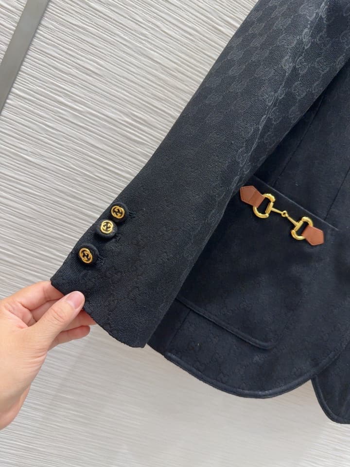 Gucci Lapel Jacquard Blazer in Black Jacquard