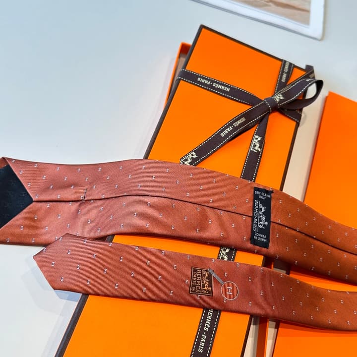 Hermès Men's Silk Tie in Burnt Orange Brown