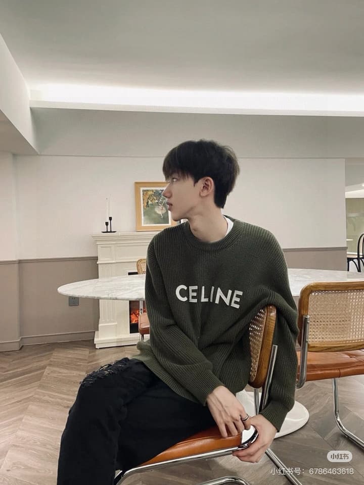 Celine Classic Embroidered Crewneck Sweater in Army Green
