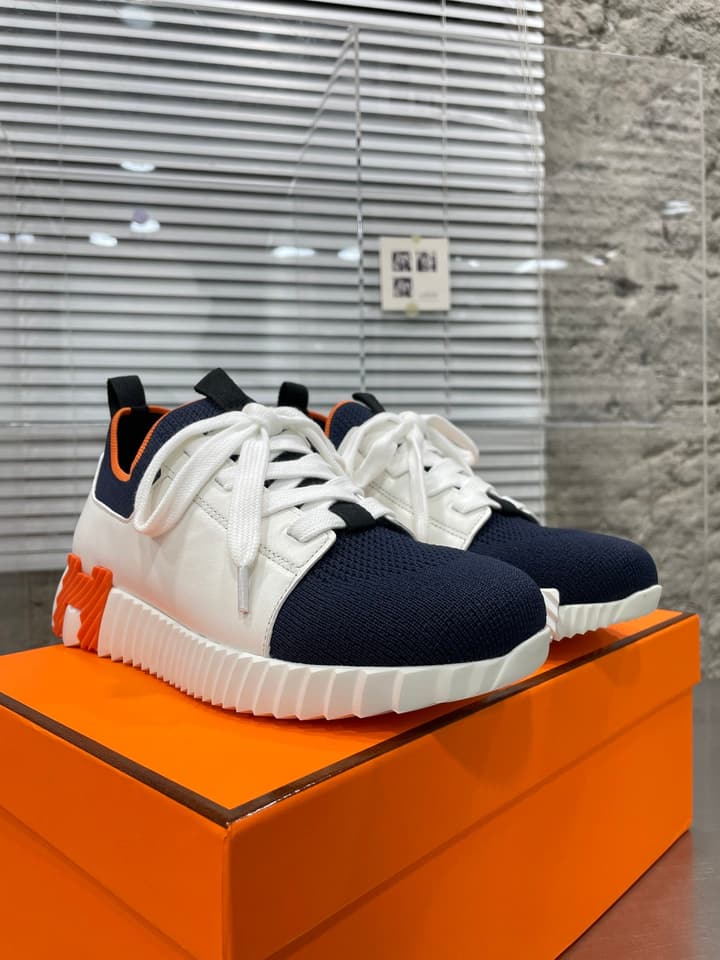 Hermès Sport Sneakers – Iconic Orange Edge in Black Knit With Black Laces