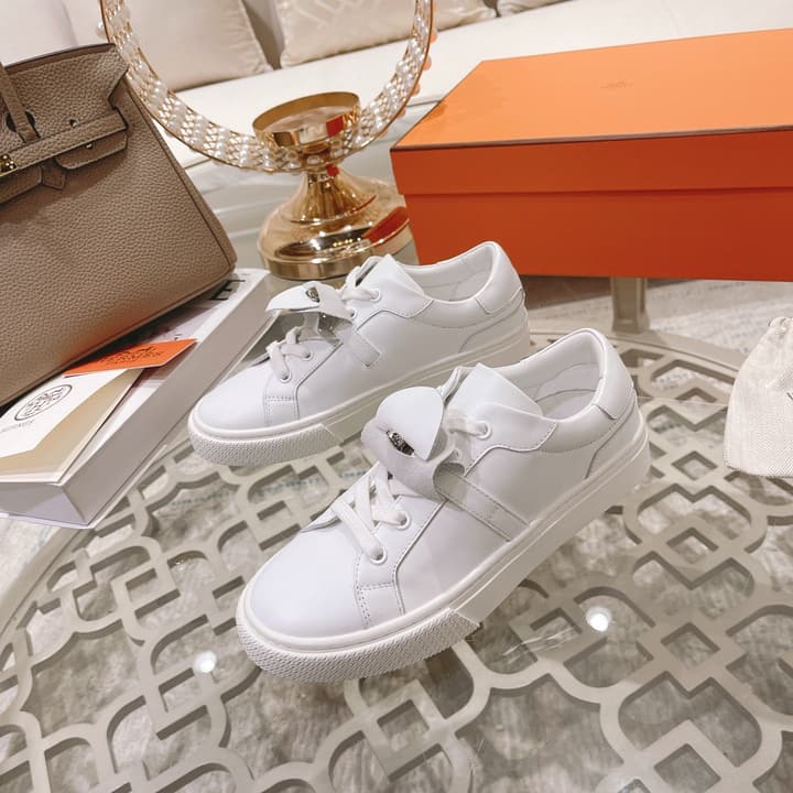 Hermès Kelly Buckle White Sneakers