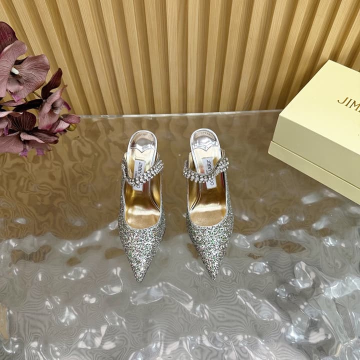 Jimmy Choo Sequined Evening Heels – 2025SS in Nude Shimmer