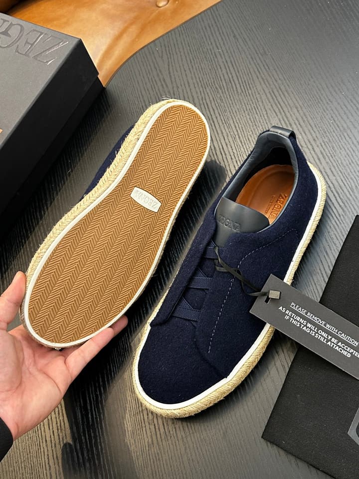 Zegna Triple Stitch Low-Top Sneakers in Dark Charcoal