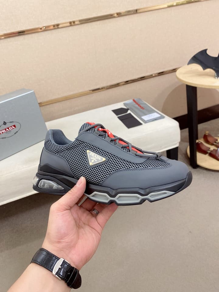 Prada Men's Leather Mesh Sneakers – New Collection in Charcoal Grey