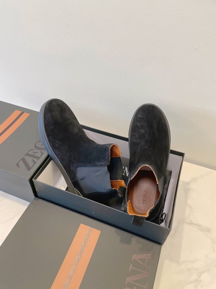 Zegna COUTURE Triple Stitch Leather Sneakers in Black Suede With Dark Sole
