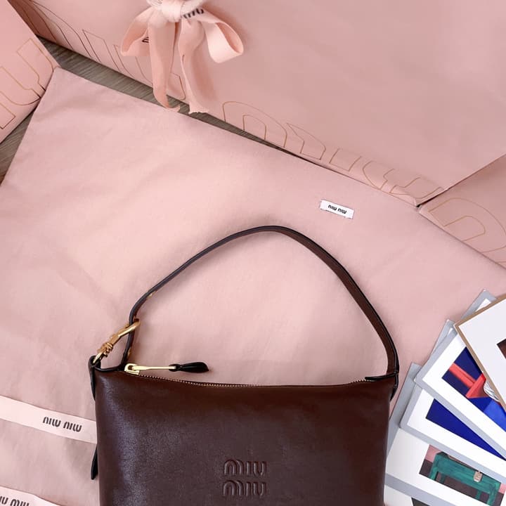 Miu Miu Vintage Sheepskin Lunchbox Bag in Deep Brown