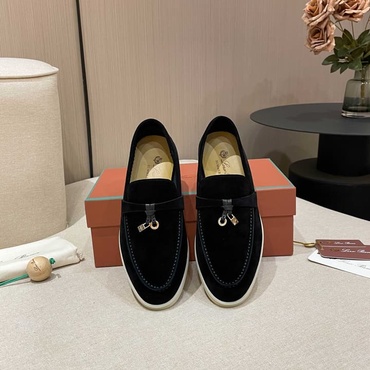 Loro Piana Summer Charms Walk Moccasin Loafers in Black Leather