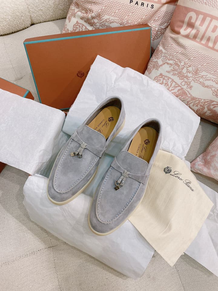 Loro Piana Glossy Cashmere Loafers in Blush Pink Suede