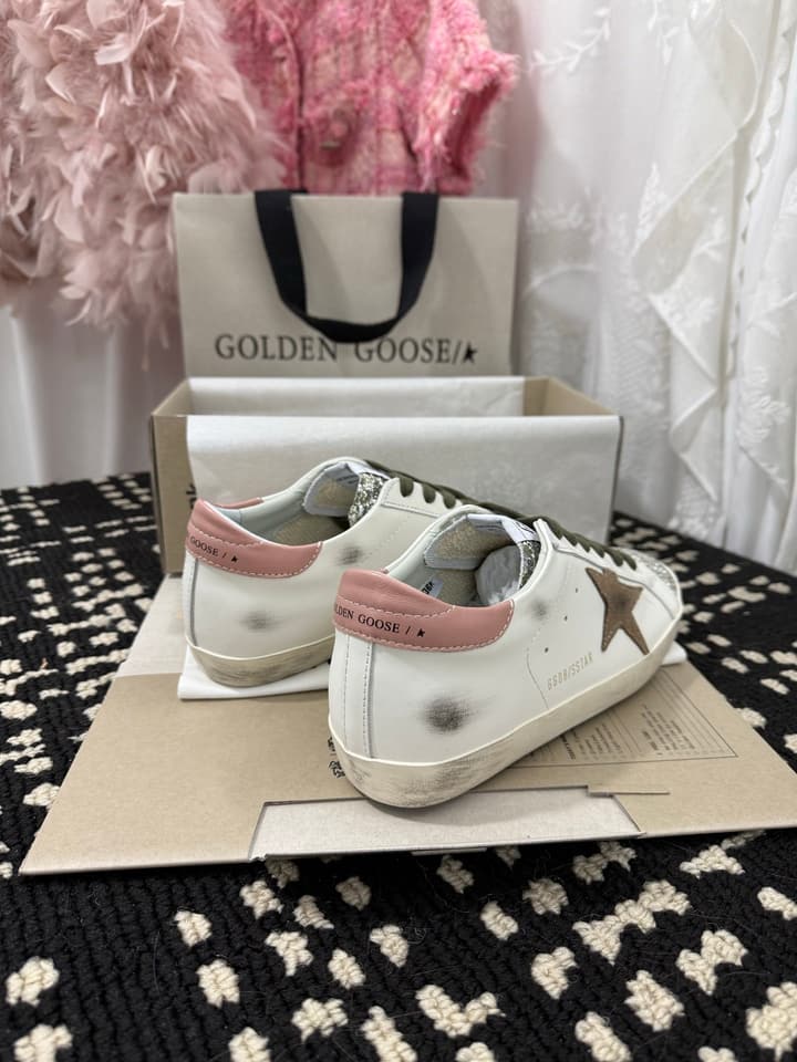 Golden Goose Super Star Rhinestone Leather Sneakers in Grey Suede Black Leather White Star