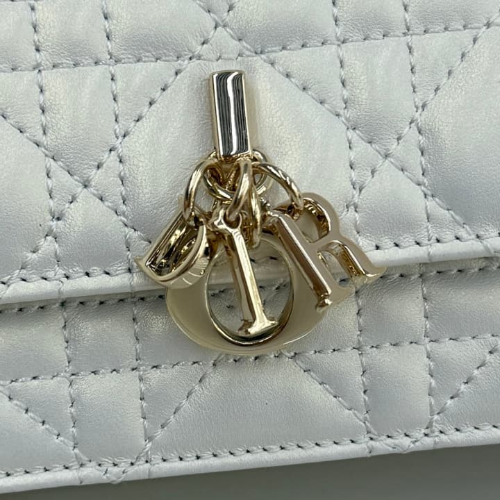 Dior Lady Dior Pearlescent Lambskin Pearl Clutch Bag in Light Nude Beige