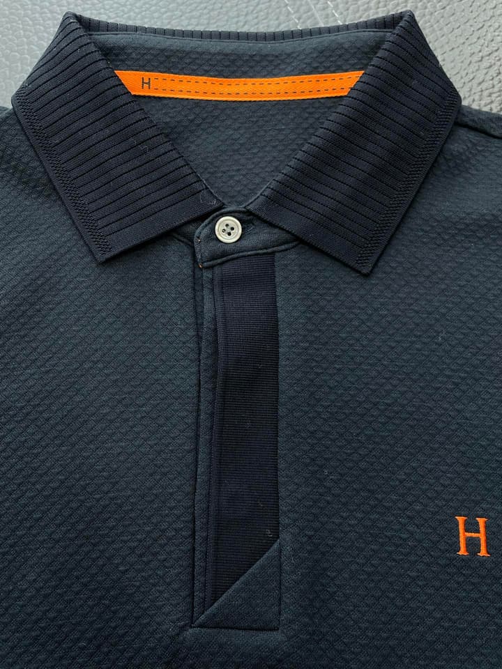 Hermès Men's Casual Long Sleeve Polo Shirt in Dark Navy Polo