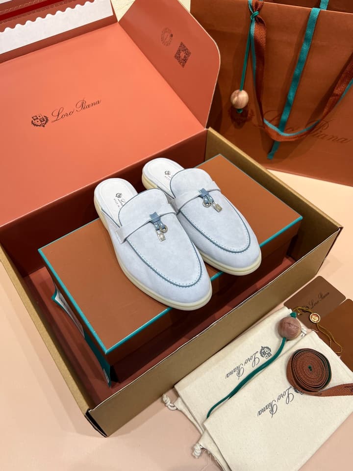 Loro Piana Women's Mules in Aqua Blue Suede