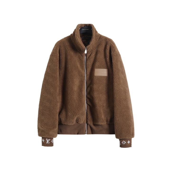 Louis Vuitton Leather Label Jacquard Fleece Jacket – 25FW in Coffee Brown
