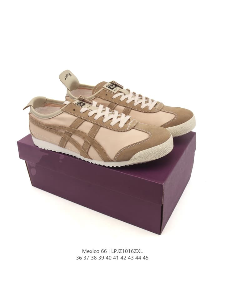 Onitsuka Tiger Mexico 66 Classic Sneakers in Beige With Maroon And Teal Stripes
