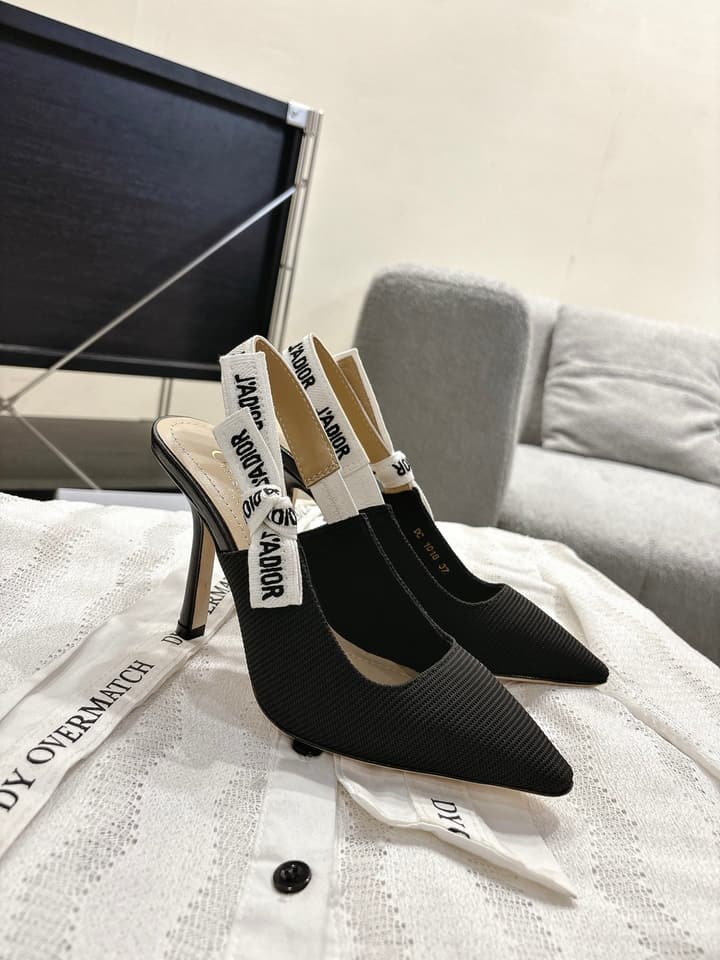 Dior J'Adior Embroidered Kitten Heel Sandals in Black Shimmer Fabric