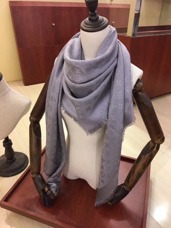 Louis Vuitton Classic Monogram Wool Silk Shawl in Beige