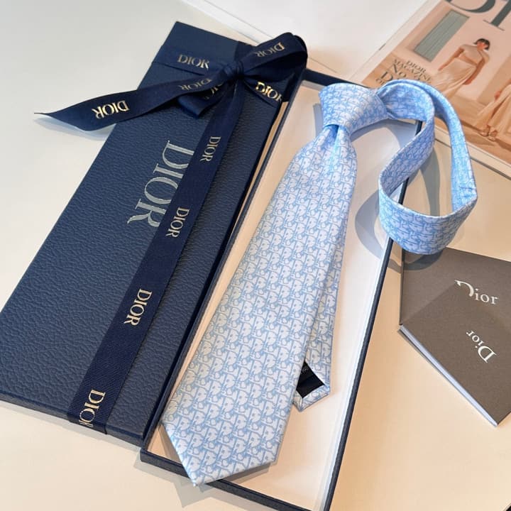 Dior Blue Oblique Pixel Silk Tie in Coffee