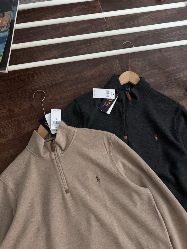 Ralph Lauren Half-Zip Embroidered Sweatshirt in Beige