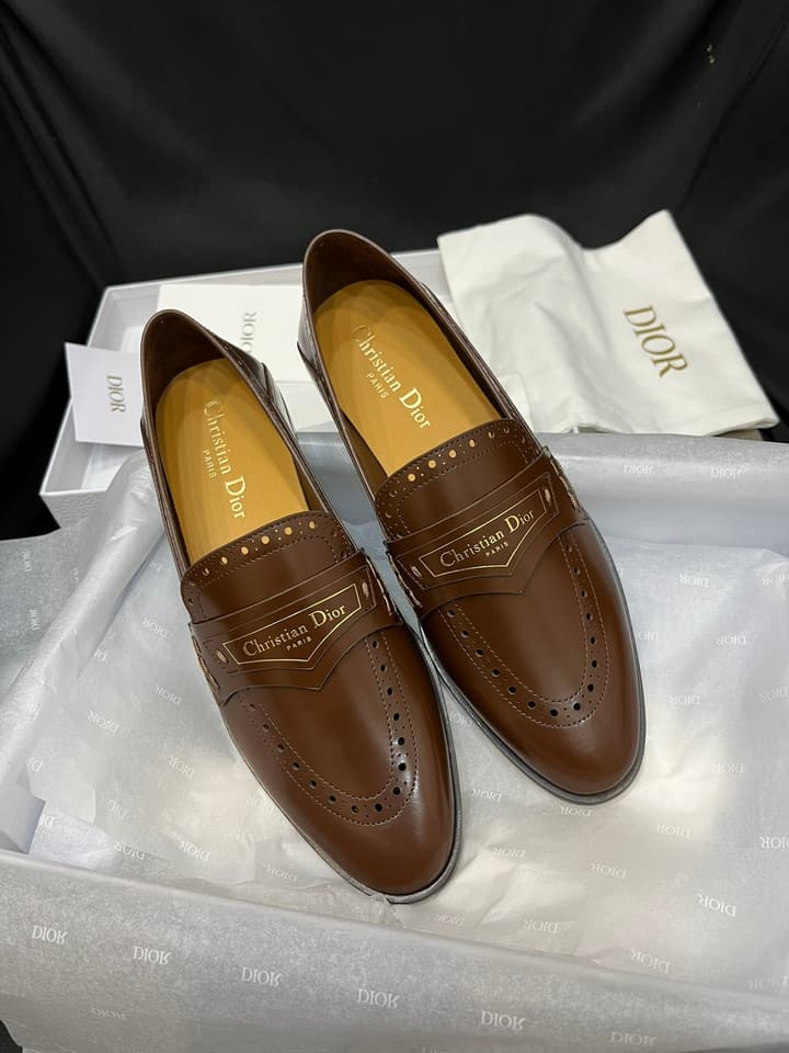 Dior New Luxury Flats in Brown Embossed Leather Loafer